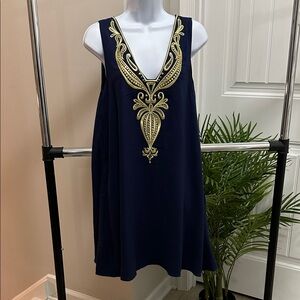 Lilly Pulitzer Navy Dress with Gold Embroidery